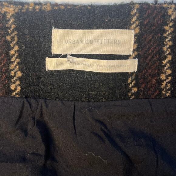 Urban Outfitters Black Brown Plaid Wool Wrap Mini Skirt Size M0 - Picture 5 of 6